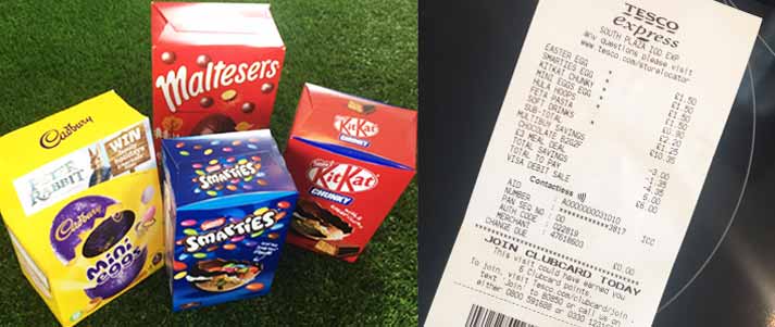 four easter eggs and receipt