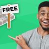 happy man pointing at pile of free money