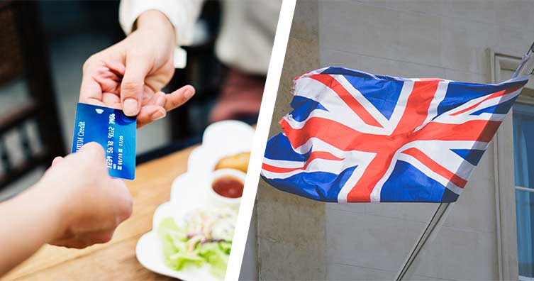credit card next to union jack flag