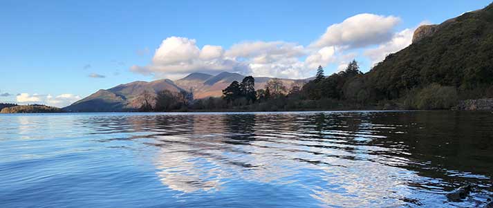 lake by mountains