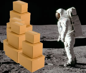 astronaut on moon with moving boxes