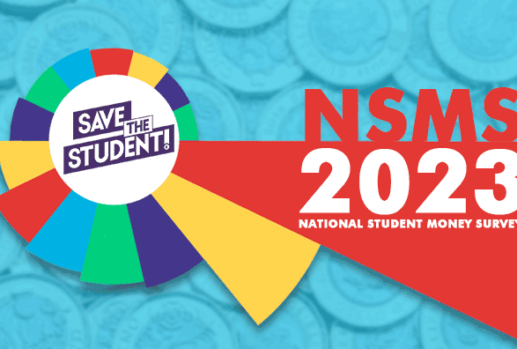 Pound coins and text saying 'NSMS 2023 National Student Money Survey'