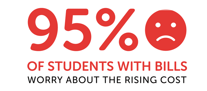 Infographic showing 95% of students with bills are worried